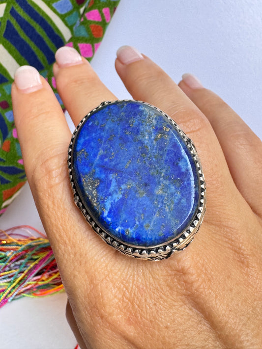 Anello antico pietra dura lapislazzuli vintage misura 20