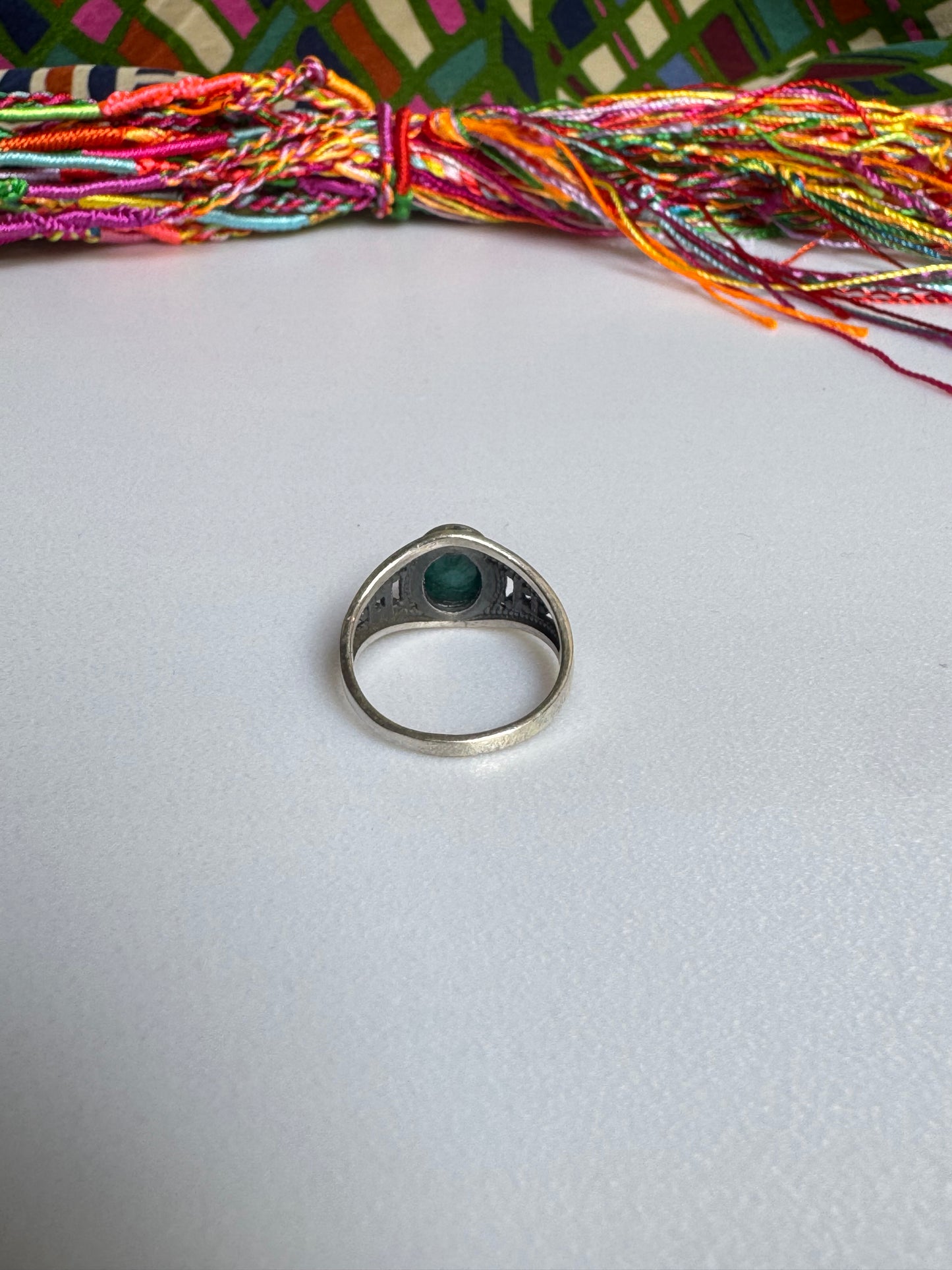 925 silver ring with emerald root size 16 -