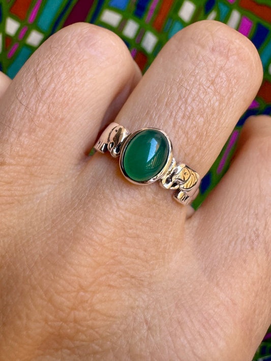 925er Silberring mit grünem Onyx, Größe 13 - G60