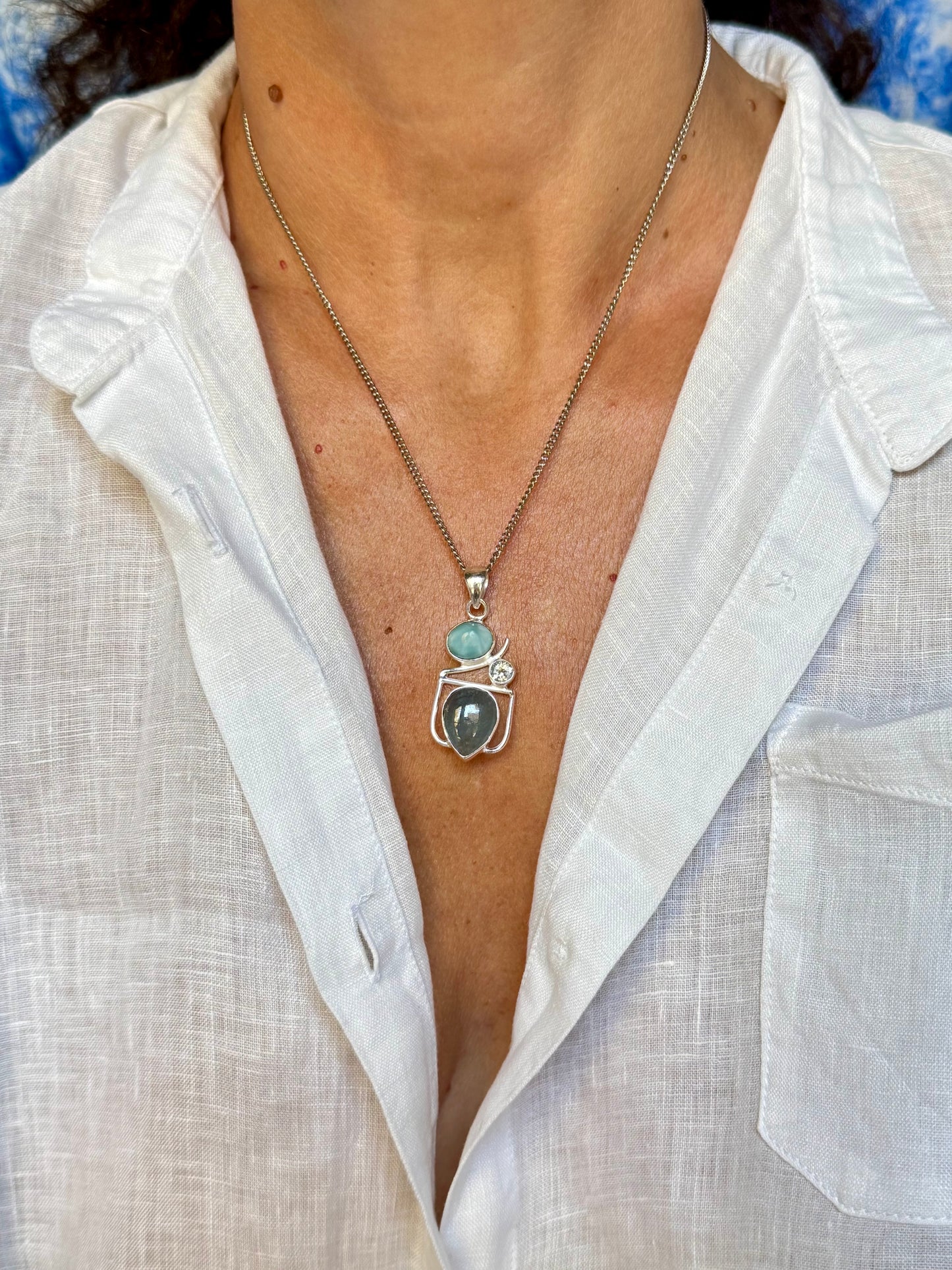 Ciondolo pendente argento 925 acquamarina 48K