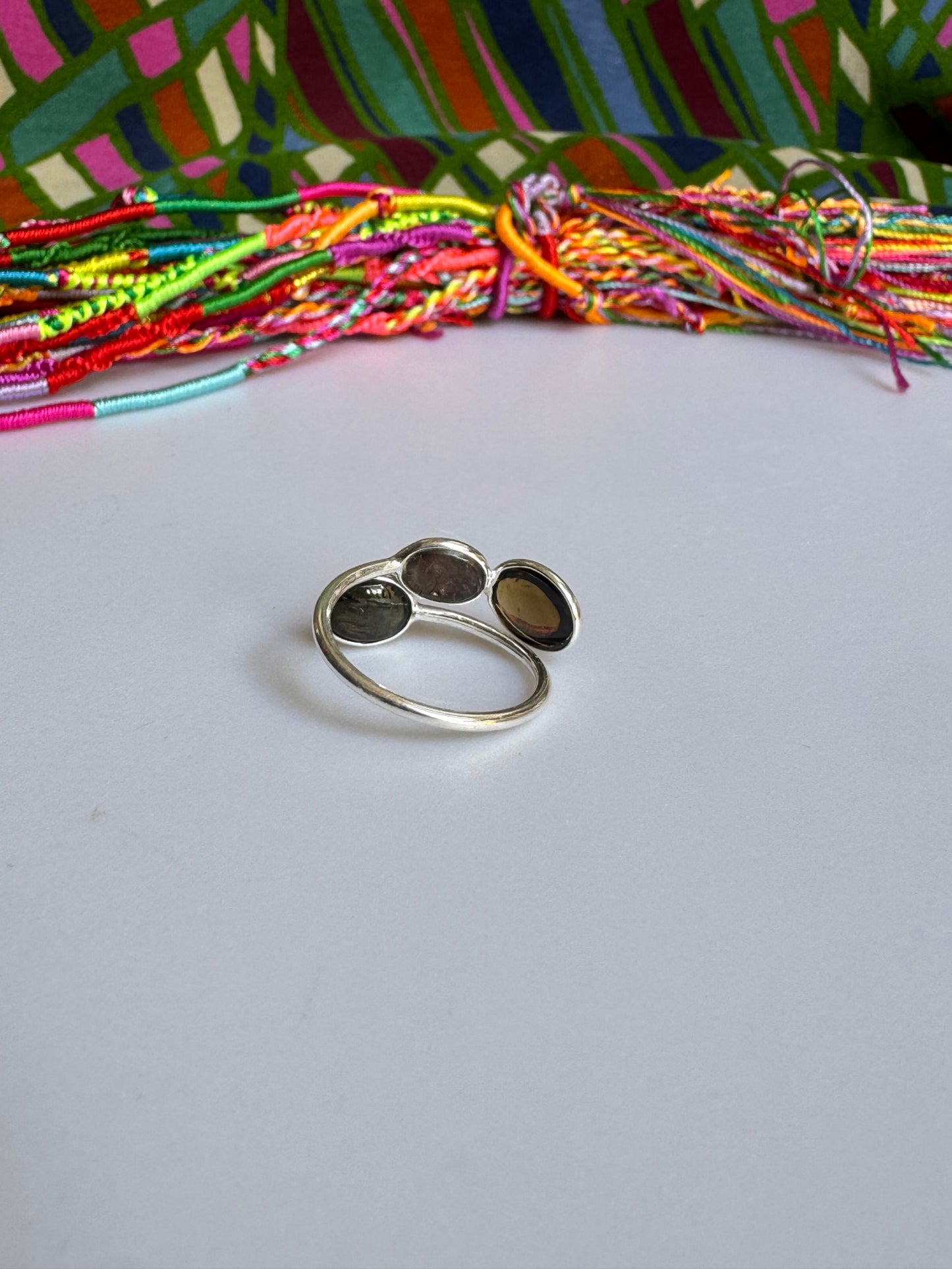 925 silver ring with adjustable tourmaline, size 17 - TA34, defective