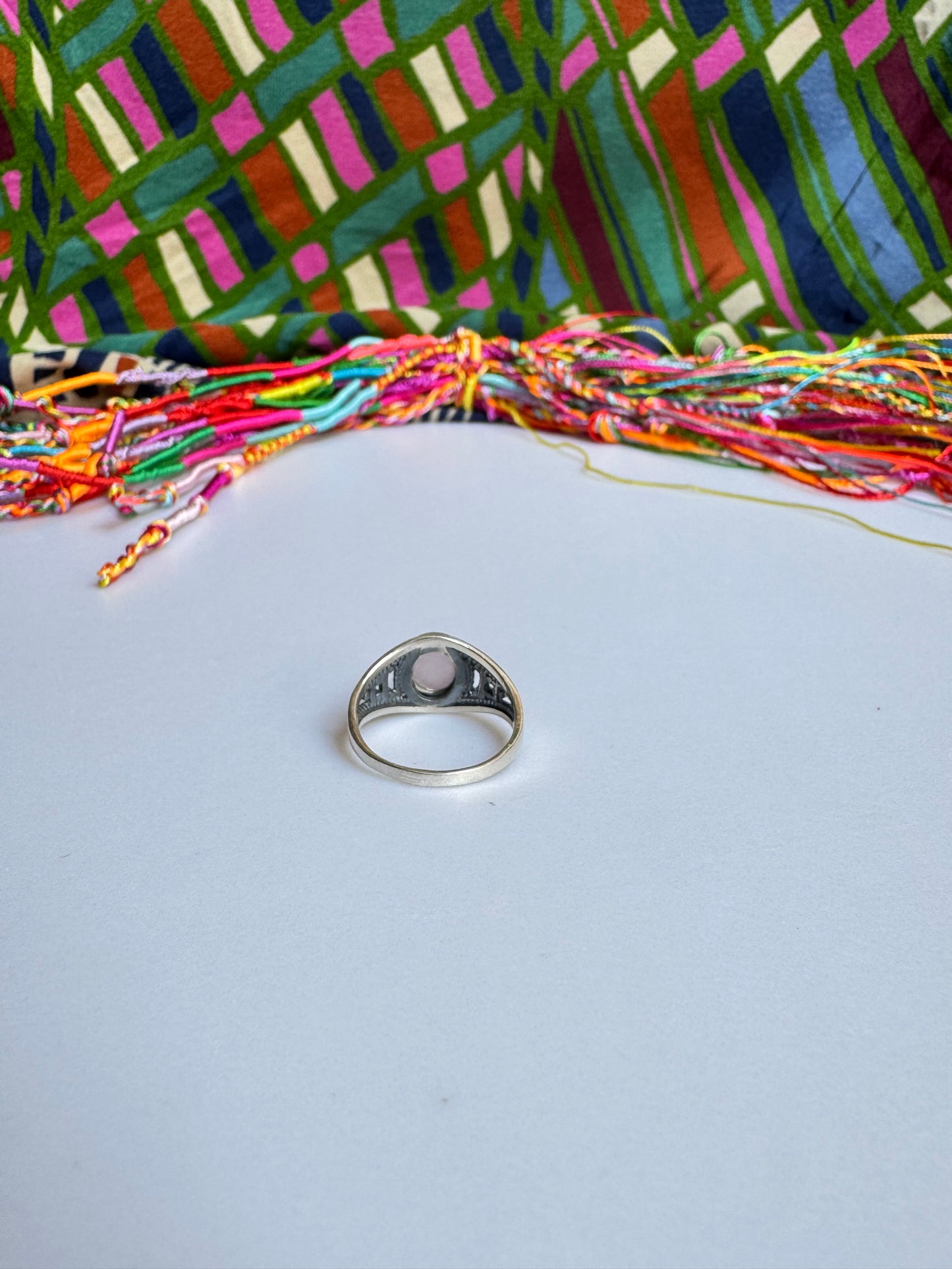 925 Silberring mit Rosenquarz, Größe 16 - X64