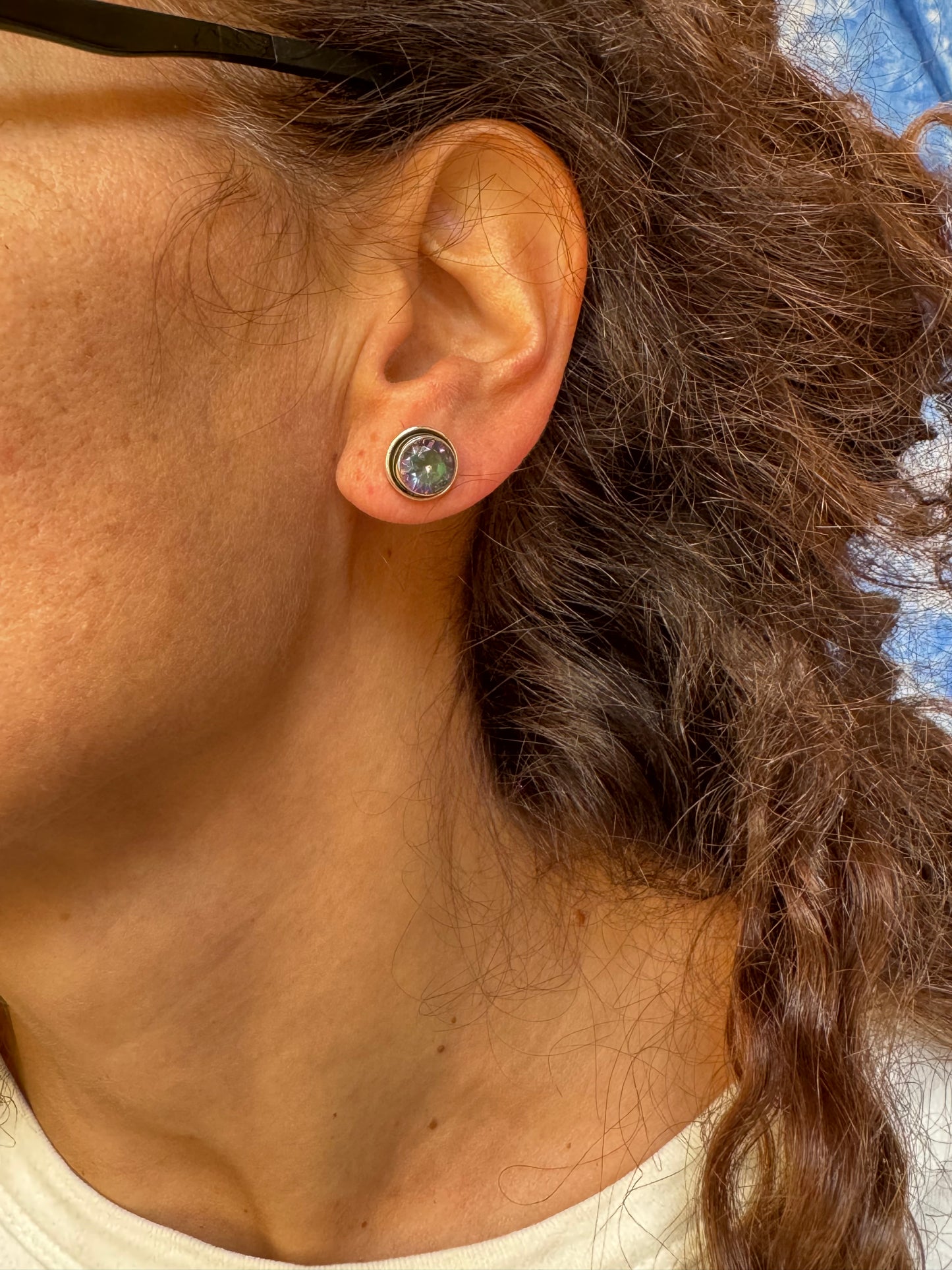 Mystic stone 925 silver stud earrings