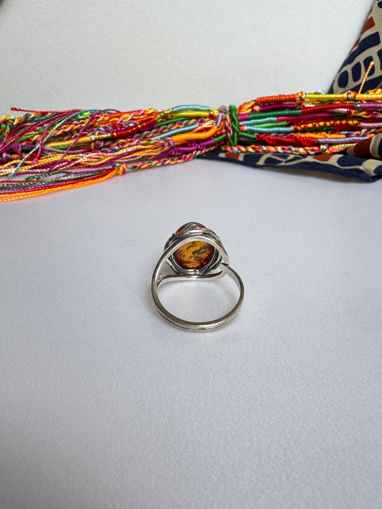 Anello argento 925 ambra misura 19 regolabile 14AMB