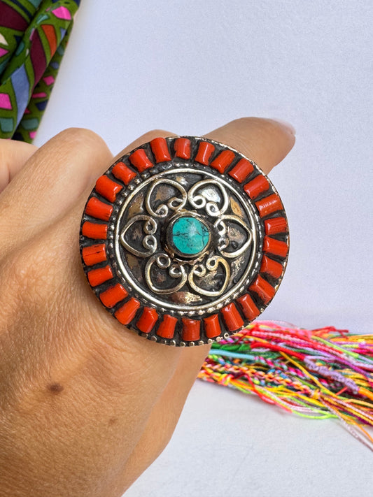 Anello nepalese mosaico vintage misura 22 regolabile