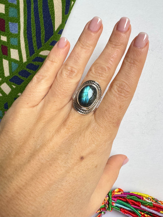Anello argento 925 labradorite misura 14/15 - 28SZ