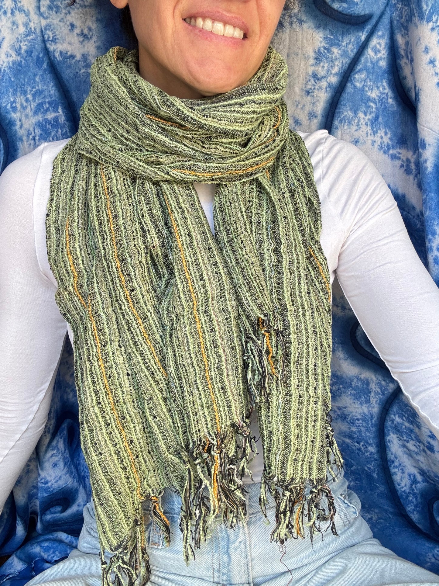 Pashmina sciarpa India multi righe verde