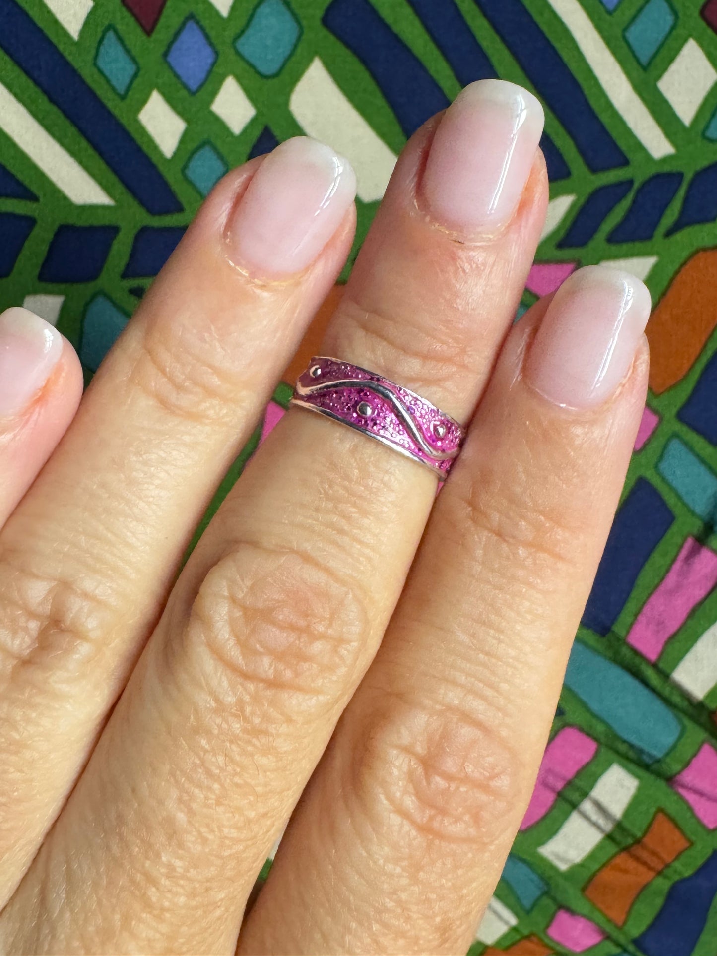 Anello argento 925 falange o piede regolabile fascia fucsia 11