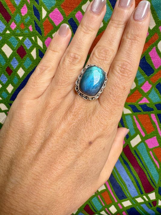 Anello argento 925 labradorite misura 16 - 10LA
