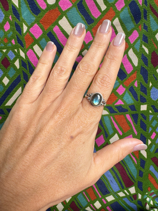 Anello argento 925 labradorite misura 16/17 - 7LA