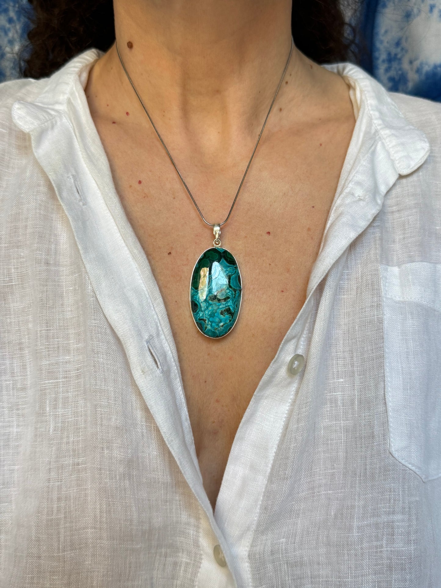 Ciondolo argento 925 crisocolla malachite 20K