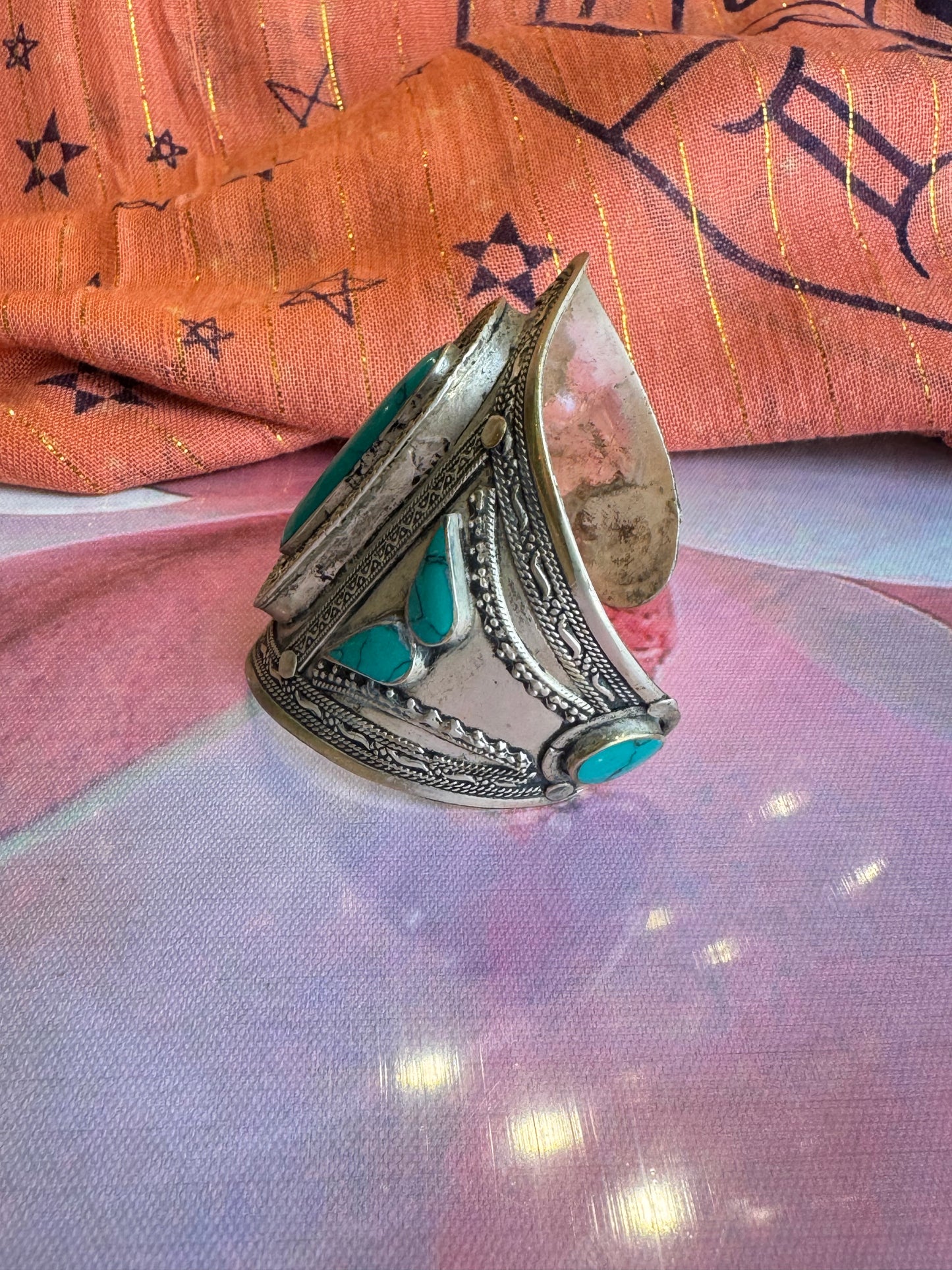 Vintage synthetic turquoise antique open slave bracelet