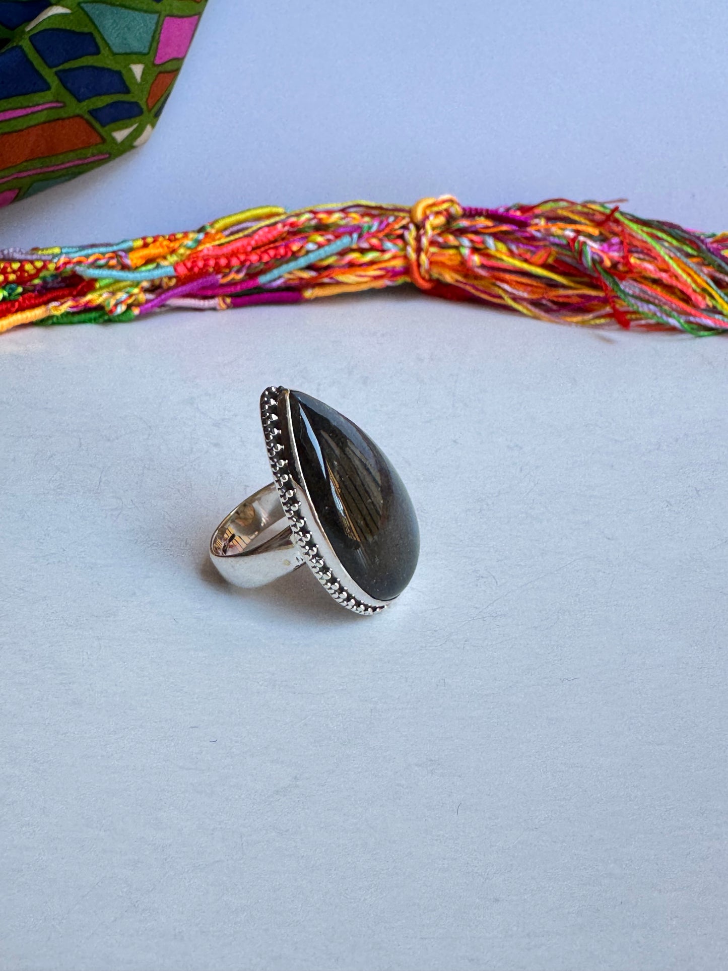Anello argento 925 labradorite misura 17/18 regolabile - 1LO