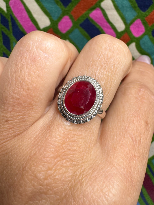 925 silver ring with ruby root, size 15 - 20 AM