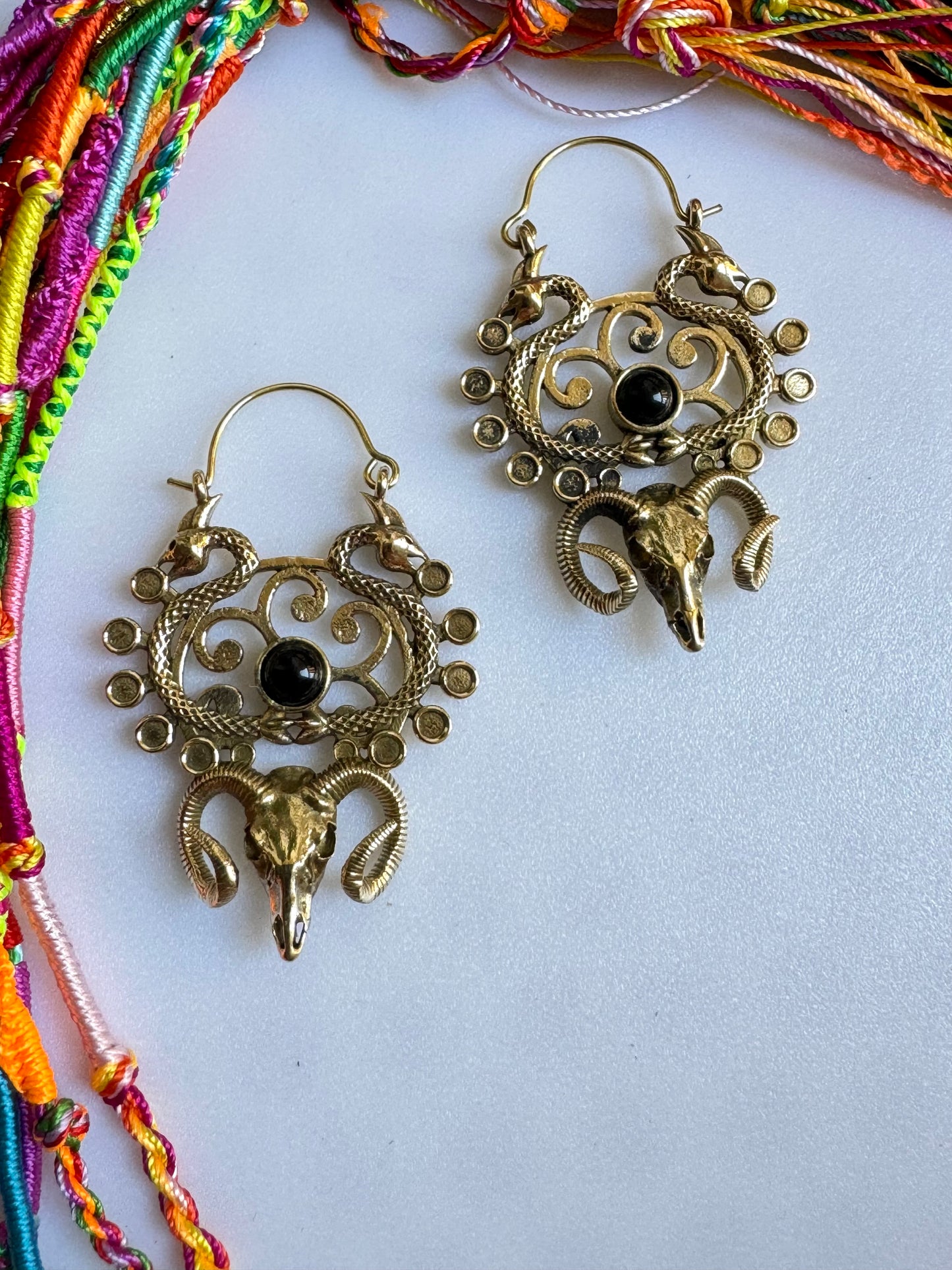 Boho earrings gold aries black onyx