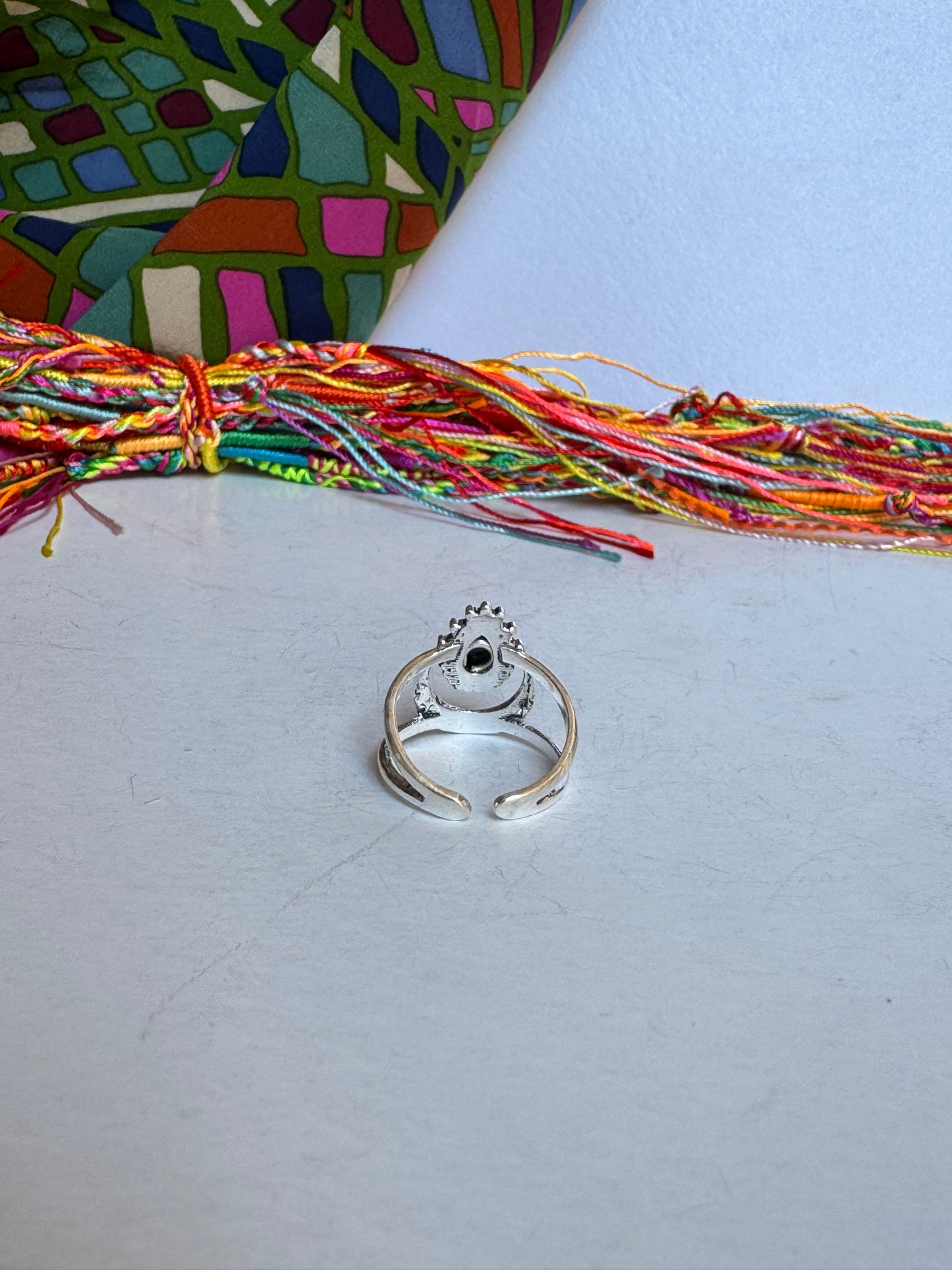 Anello boho argentato onice nero
