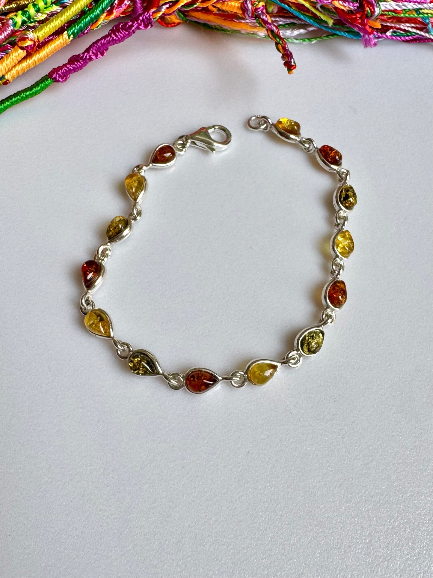 925er Silber Bernsteinarmband 8AB