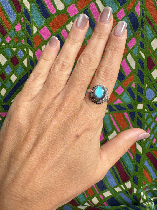Anello argento 925 labradorite misura 19/20 - 9LA