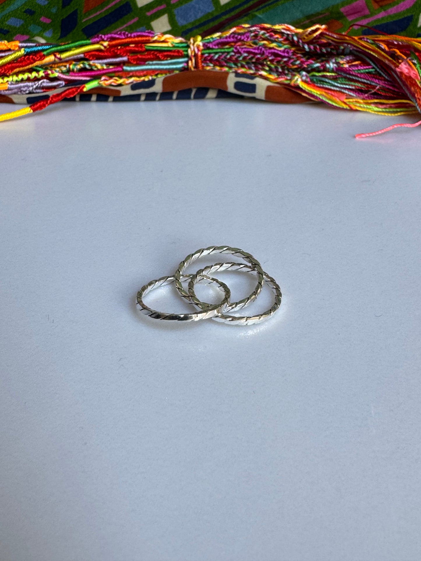 925er Silberring 3 Stränge schräge Linien Größe 21/22 - Z56