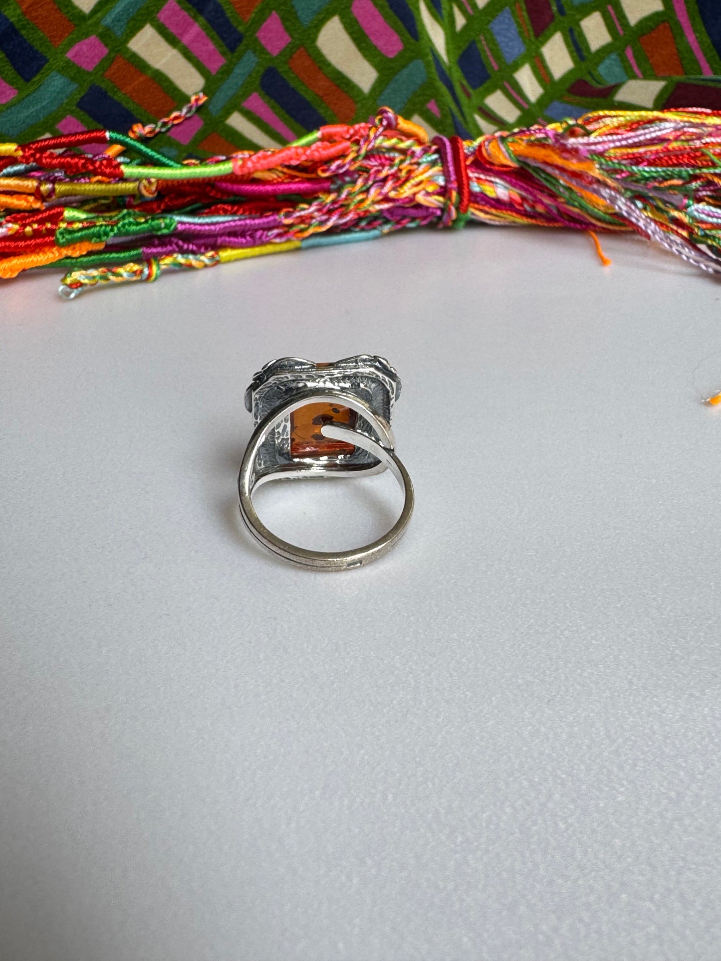 925 silver amber ring size 15 adjustable 48A