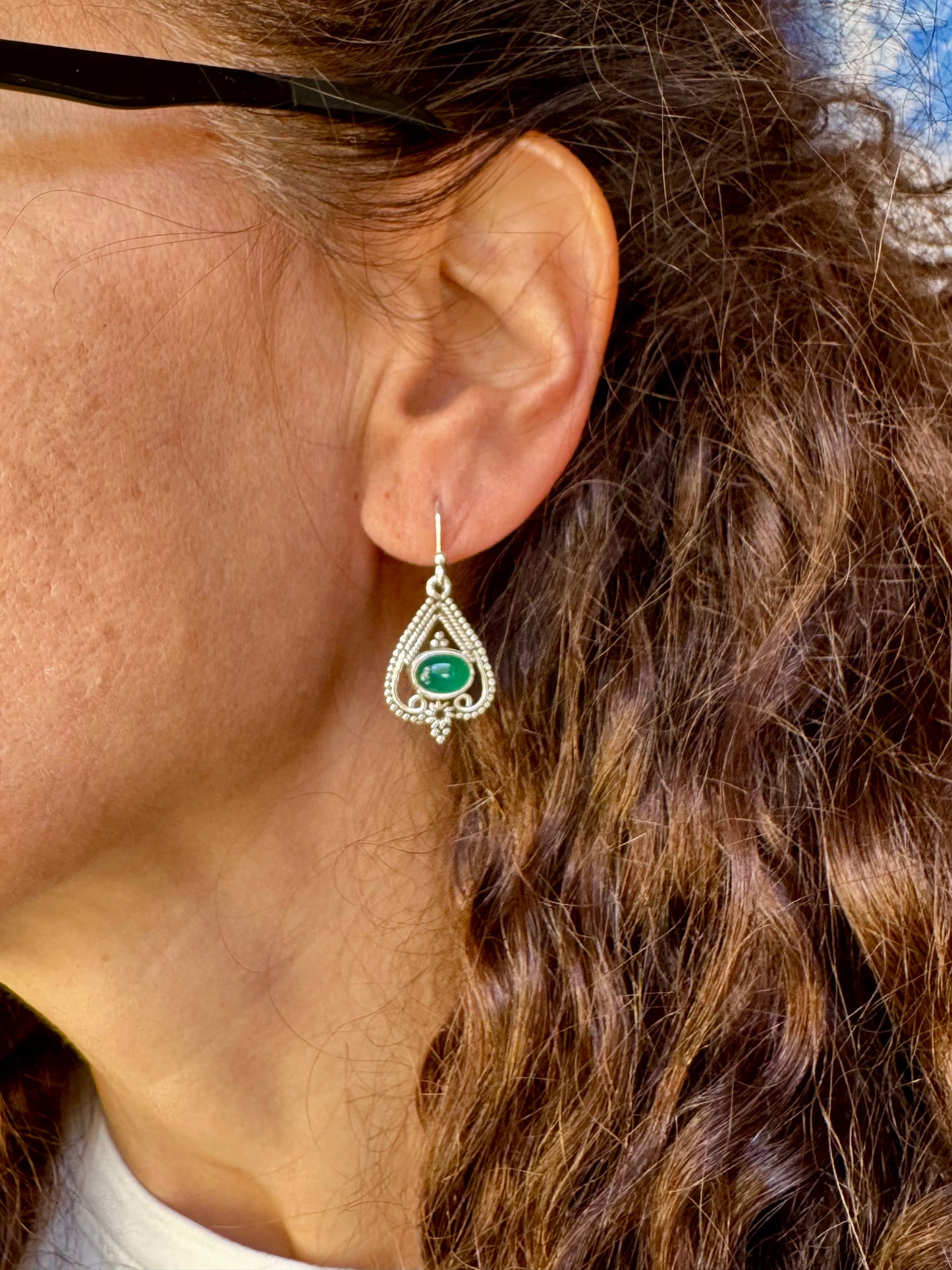 925 silver earrings with green onyx D4