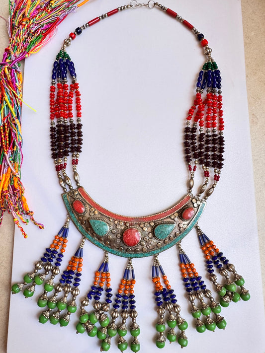 Collana nepalese metallo pietre vintage anni 70