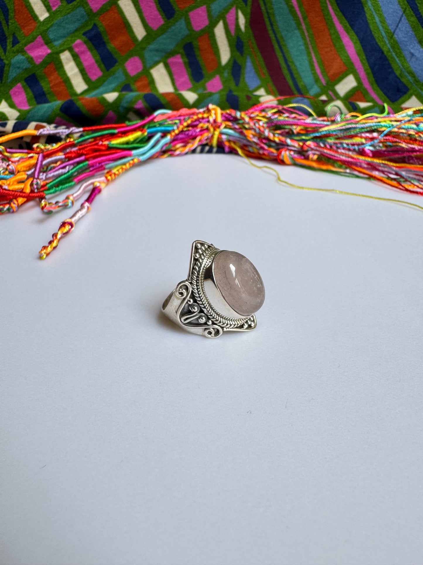 925 Silberring mit Rosenquarz, Größe 14 - X66