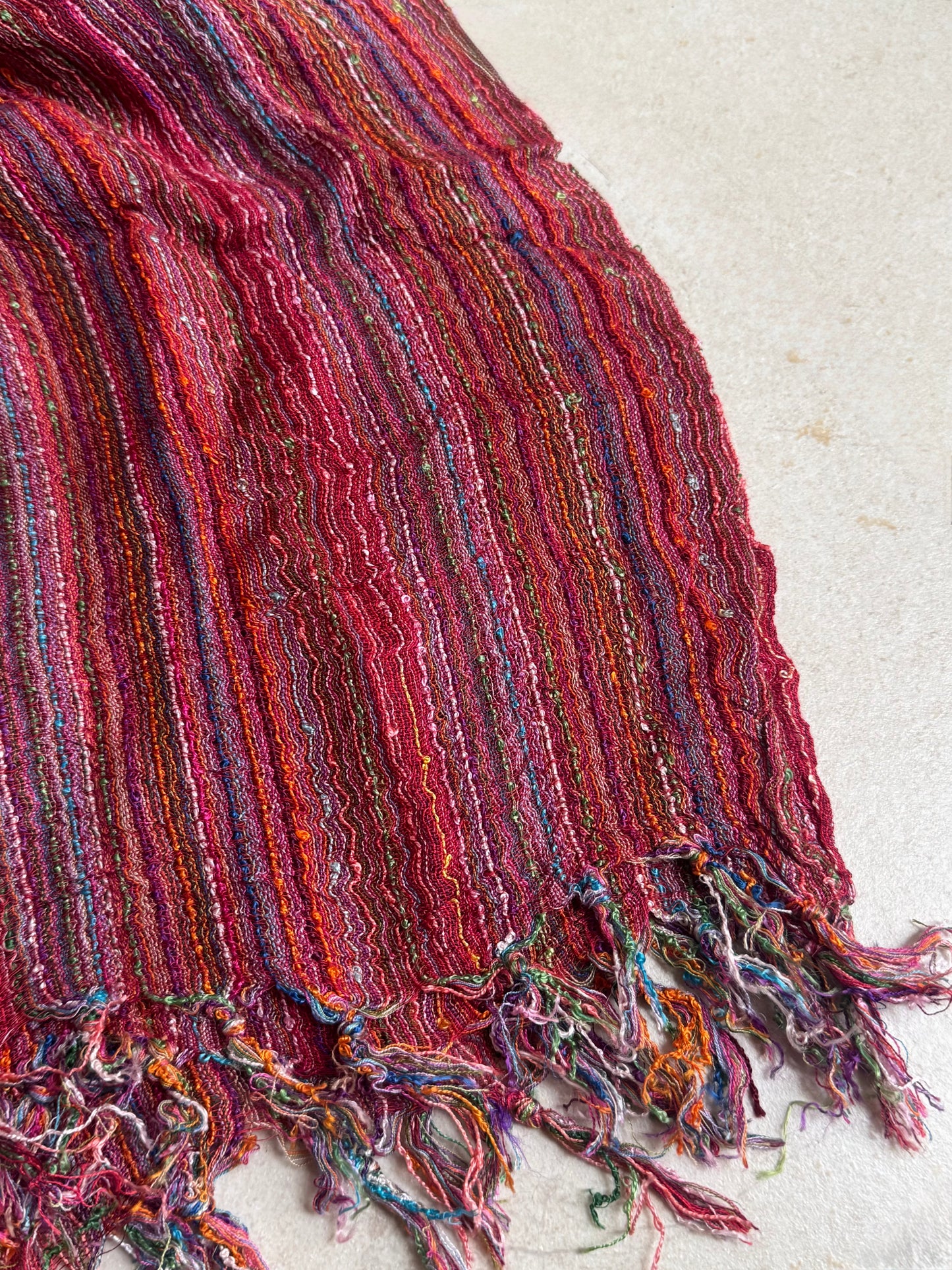 Pashmina sciarpa India multi righe fucsia