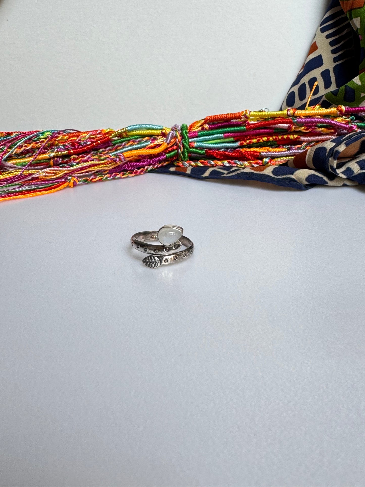 Anello argento 925 Pietra di luna arcobaleno regolabile misura 17 M12