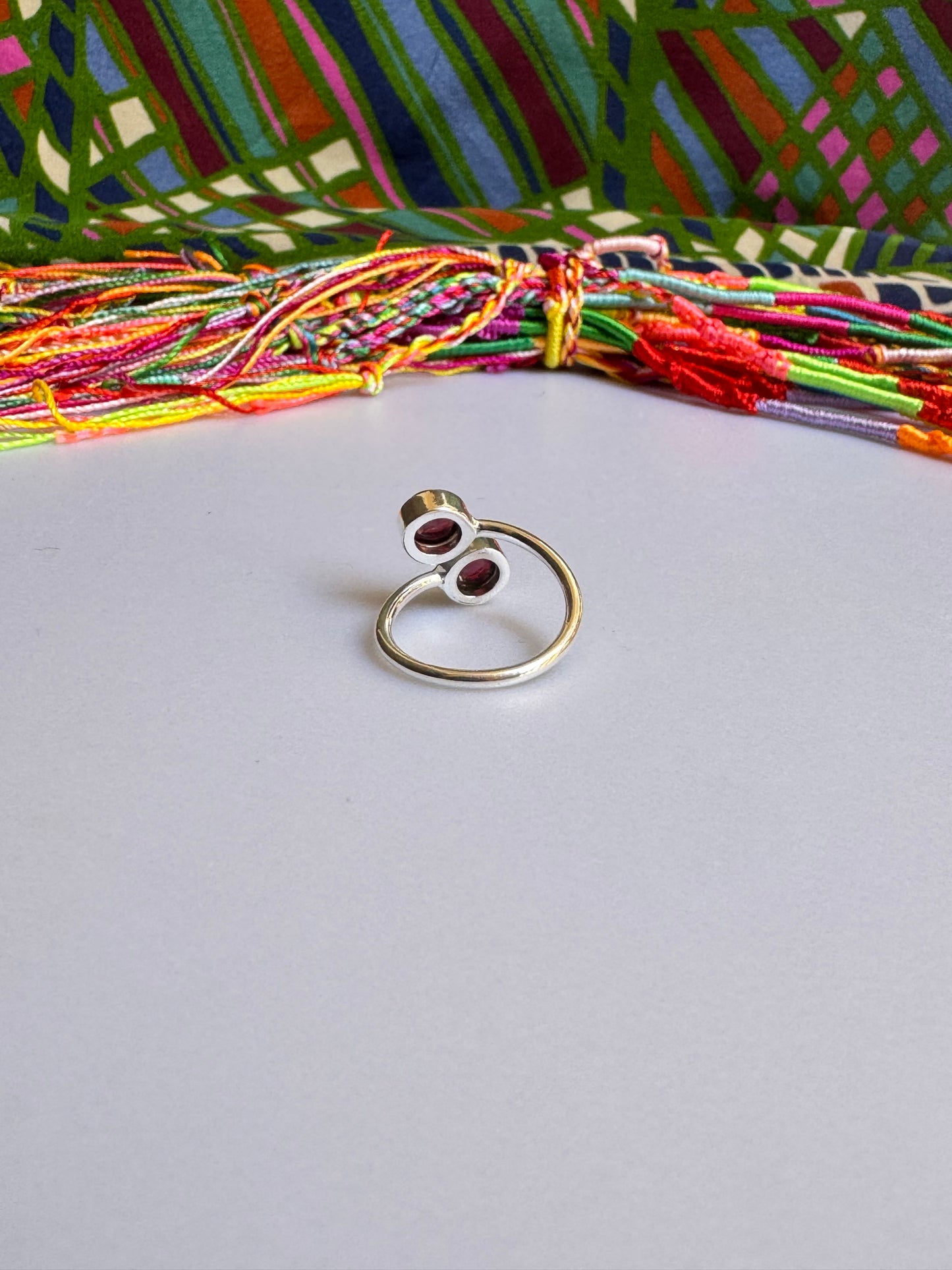 Verstellbarer Granat-Silberring, Größe 10 X48