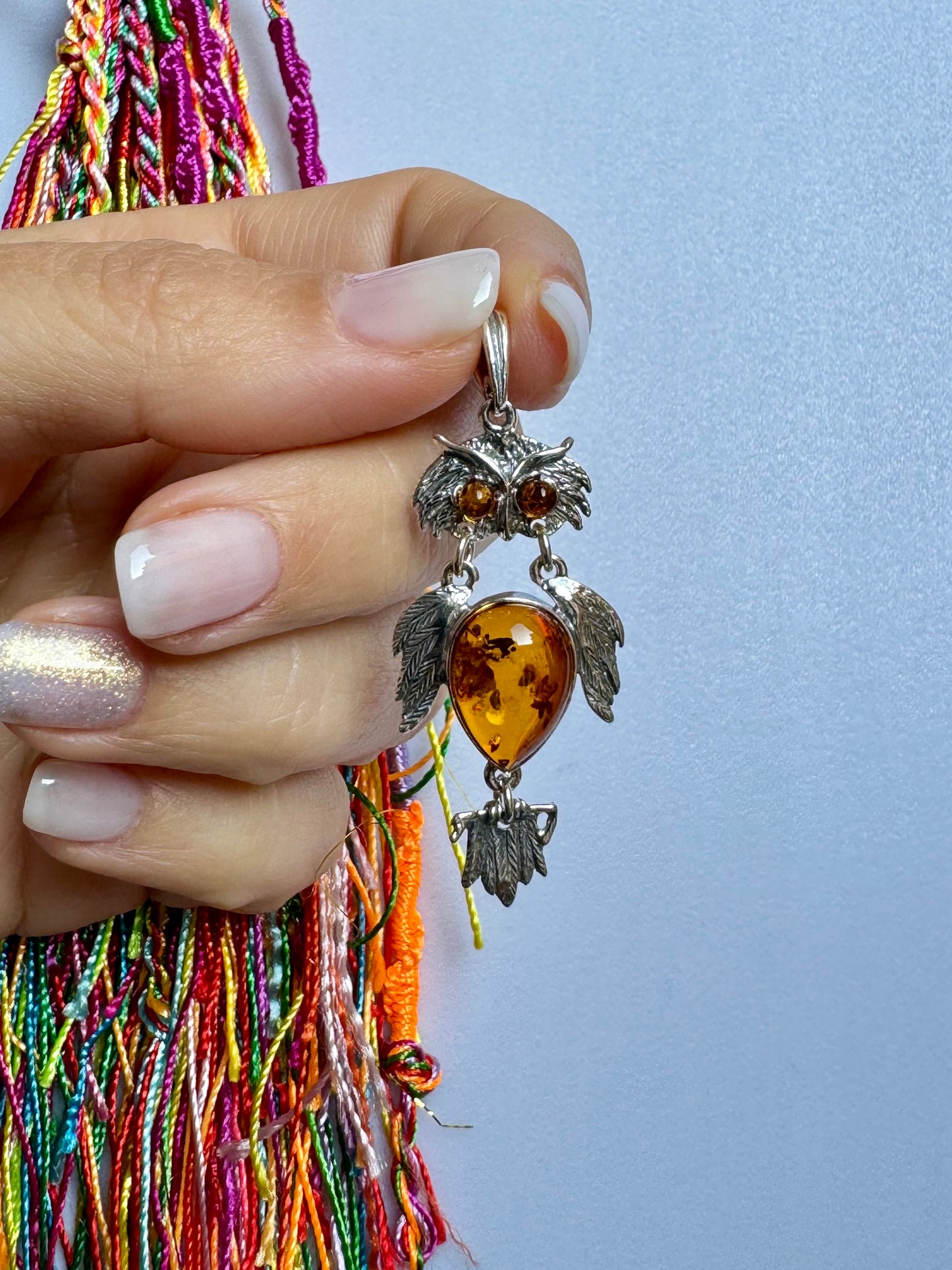 Pendant owl pendant silver925 amber 3AM