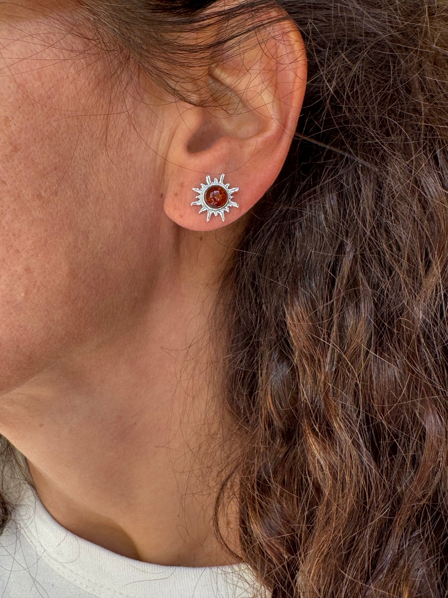 925 silver amber stud earrings 34AM