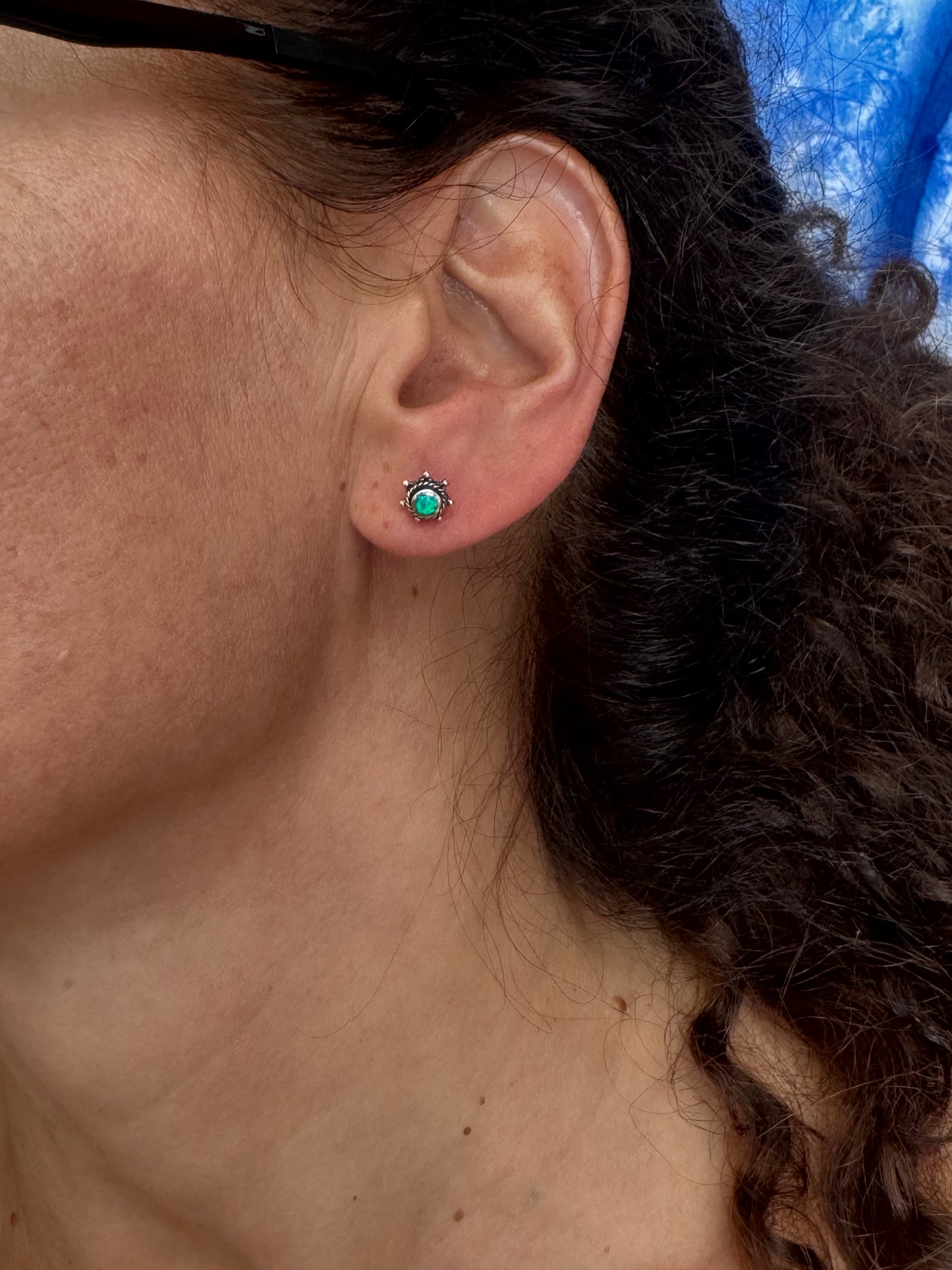 Orecchini lobo argento 925 opale azzurro