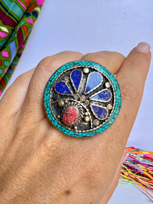 Anello nepalese mosaico vintage misura 21/22 regolabile
