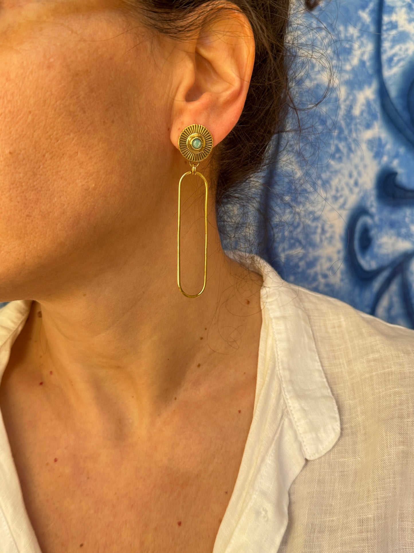 Orecchini boho dorato celeste