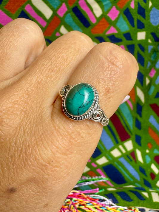 925 silver ring with turquoise, howlite, and flawed turquoise, size 17 - G25