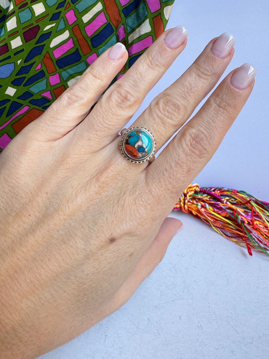 Anello argento 925 copper turquoise turchese misura 18 - 2LO