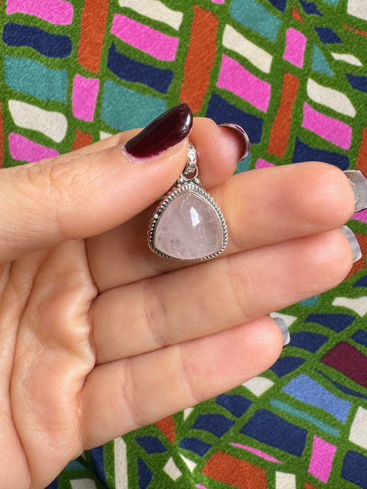 925 silver pendant rose quartz C68