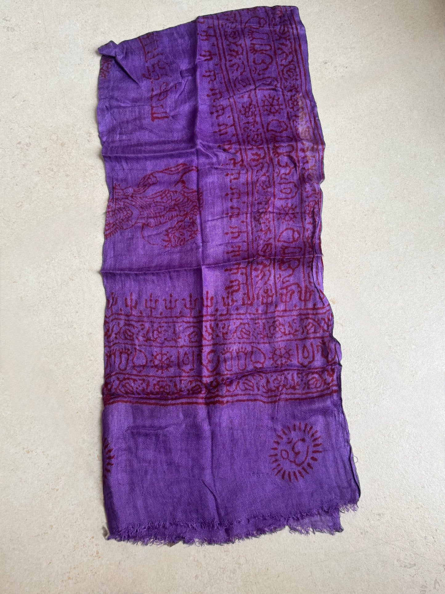 Pashmina sciarpa India viola ohm e Shiva