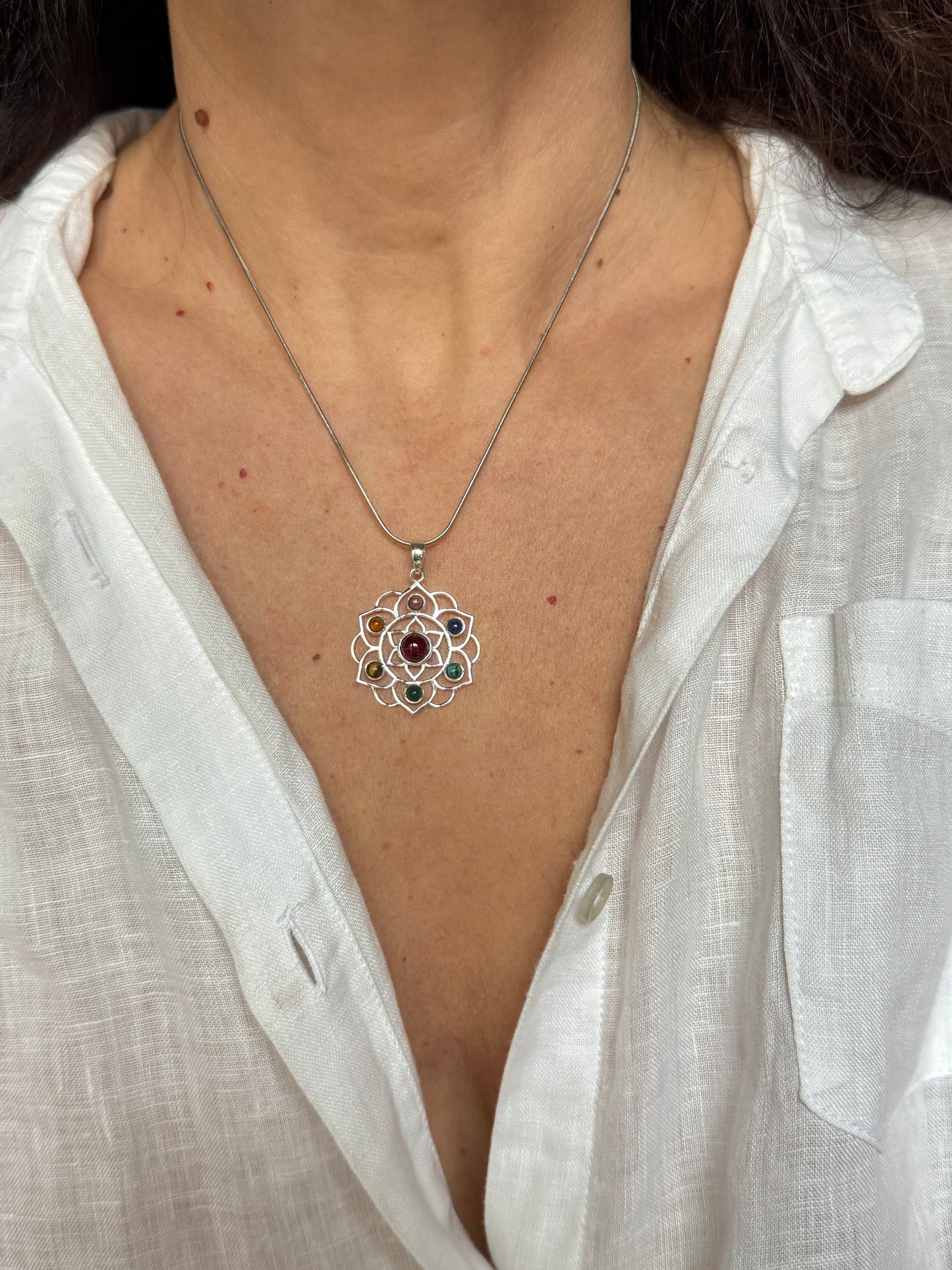 Ciondolo argento 925 fiore della vita 7 chakra V7