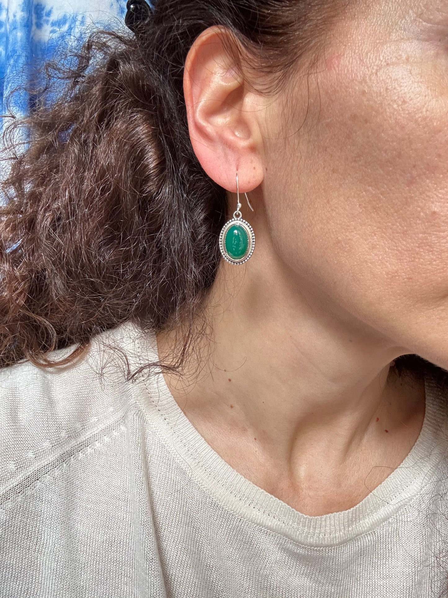 925 silver earrings with green onyx R6