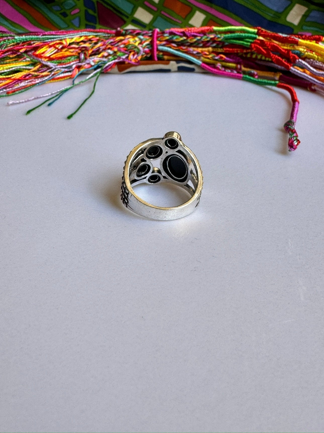 Schwarzer Onyx-Silber-Boho-Ring