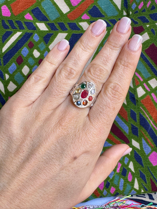 Anello argento 925 Navaratna misura 13 - F83