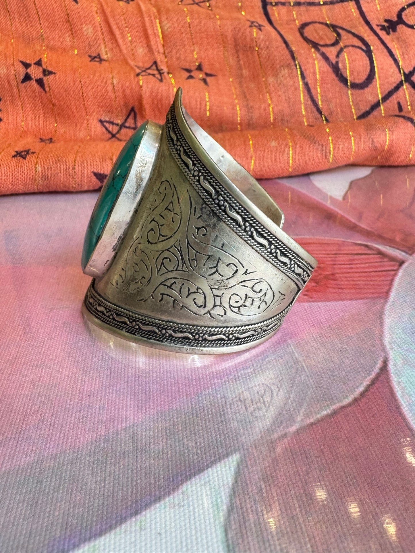 Vintage synthetic turquoise antique open slave bracelet