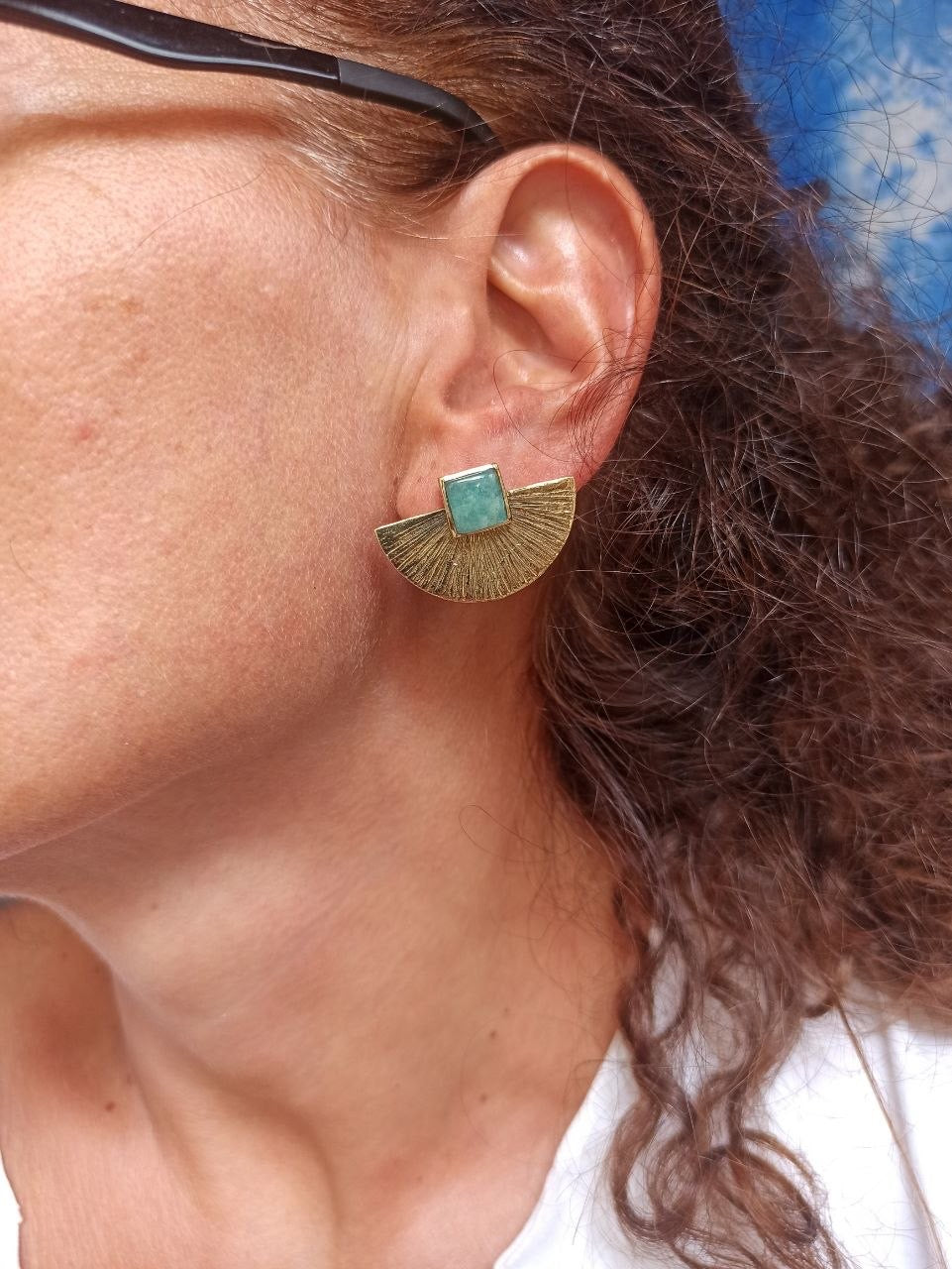 Orecchini boho dorato occhio verde