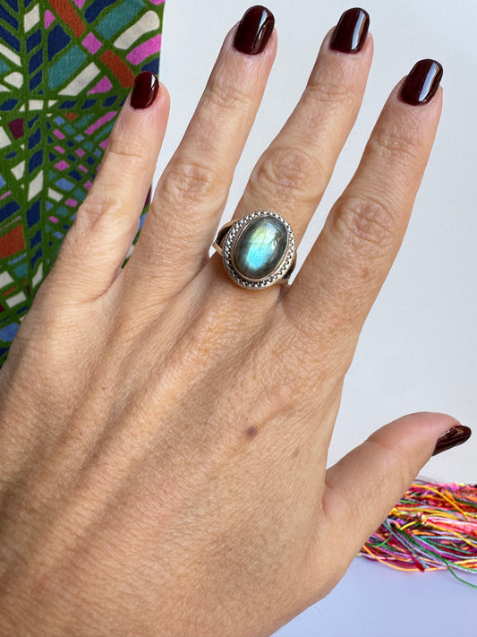 Anello argento 925 labradorite misura 16 M11