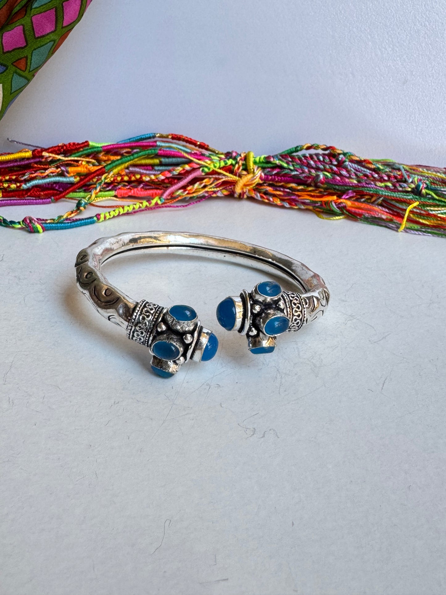Bracciale boho argentato celeste