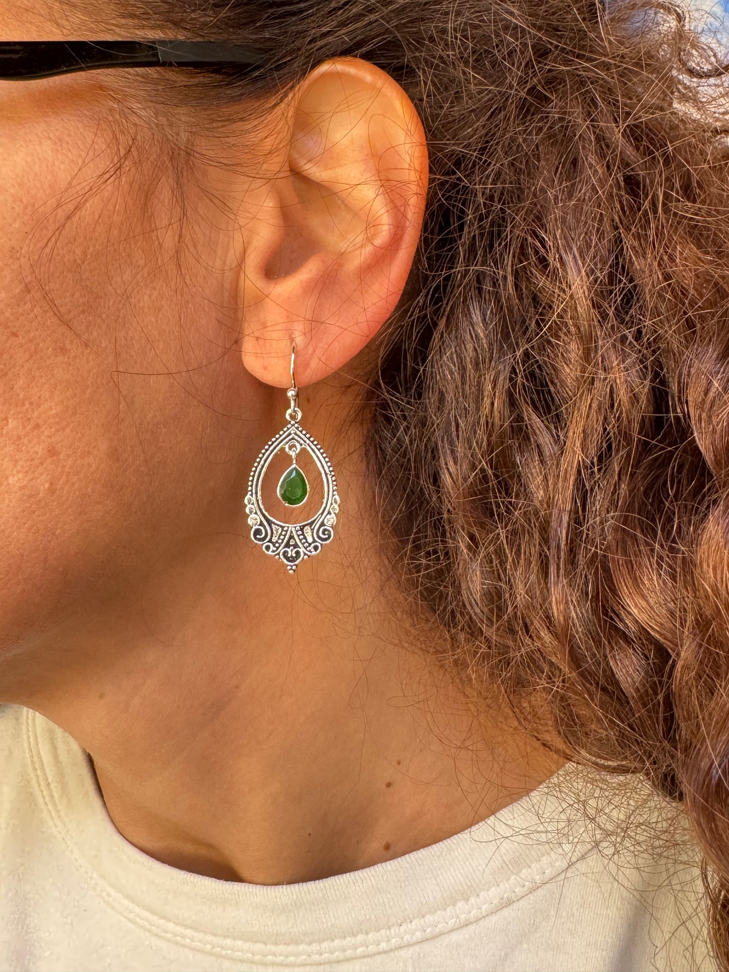 925 silver earrings with green onyx D8