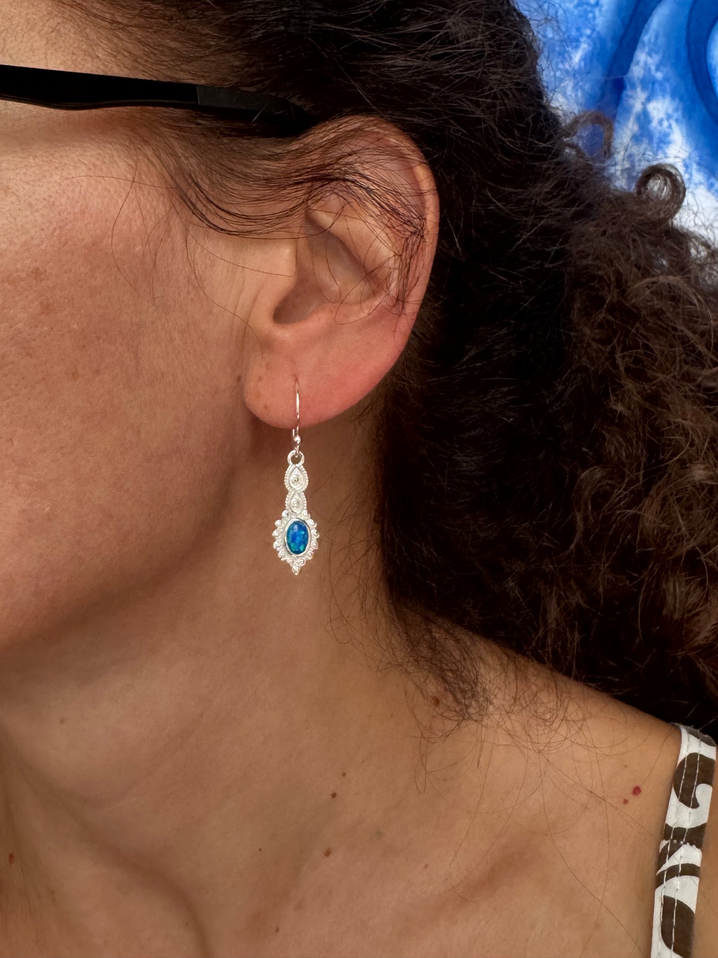 Orecchini argento 925 opale azzurro 15A