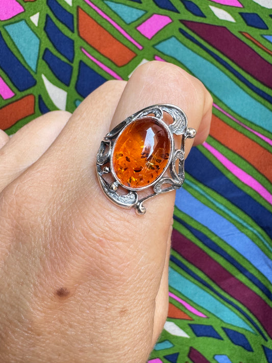 925 silver amber ring size 23 35A